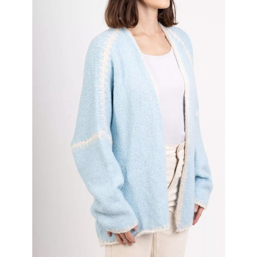 Contrast Trim Open Front Cardigan Apparel and Accessories