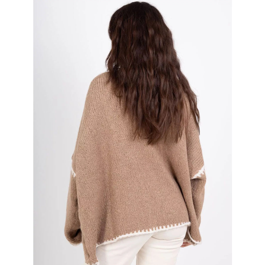 Contrast Trim Open Front Cardigan Apparel and Accessories