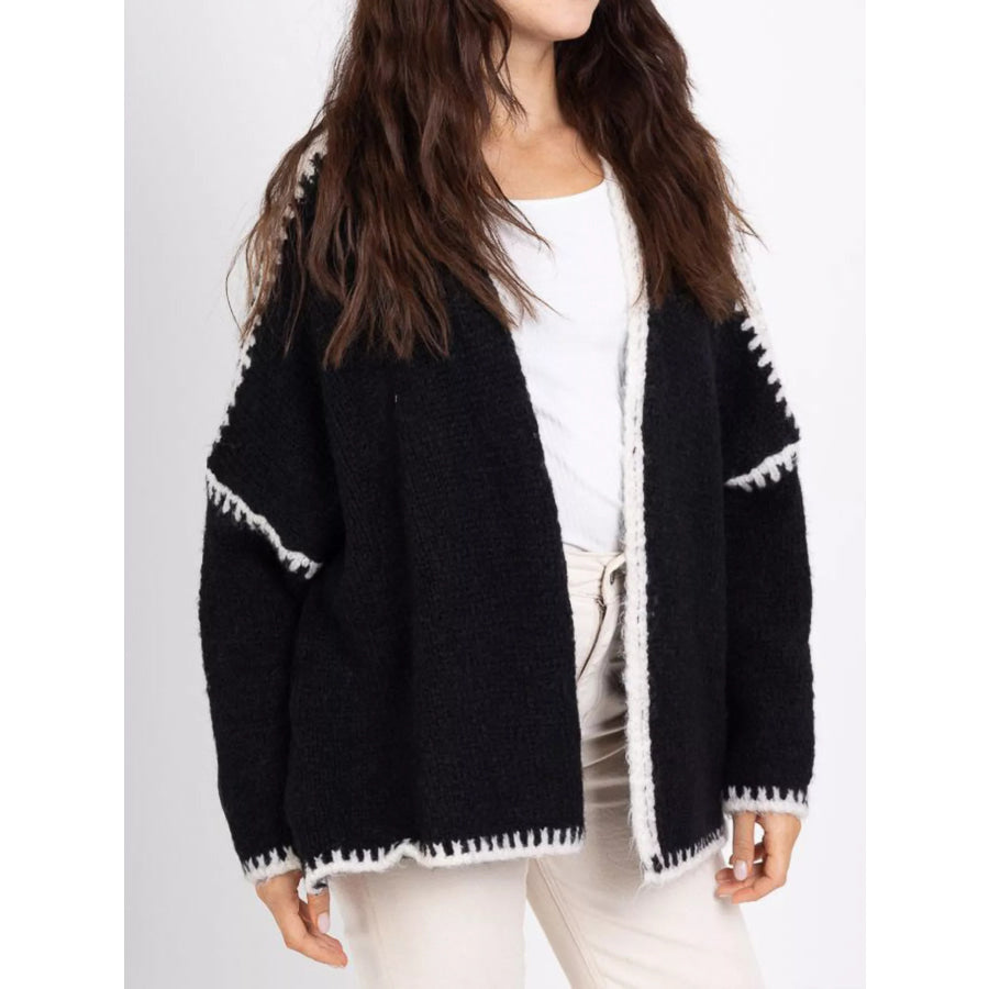 Contrast Trim Open Front Cardigan Apparel and Accessories