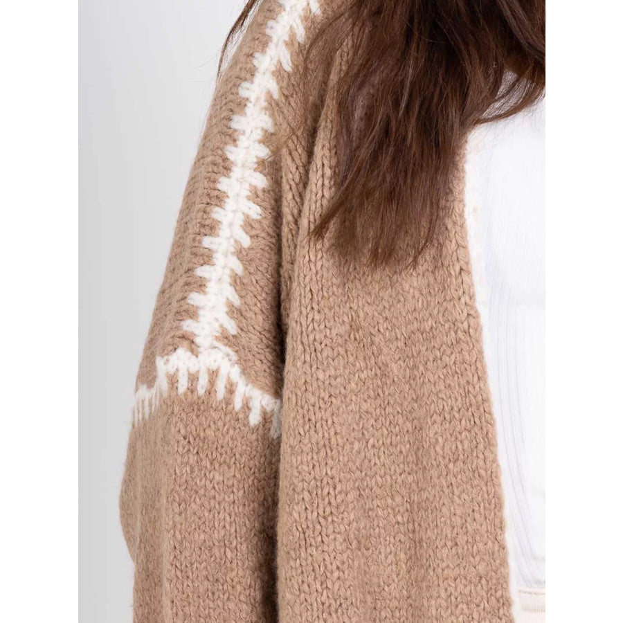 Contrast Trim Open Front Cardigan Apparel and Accessories