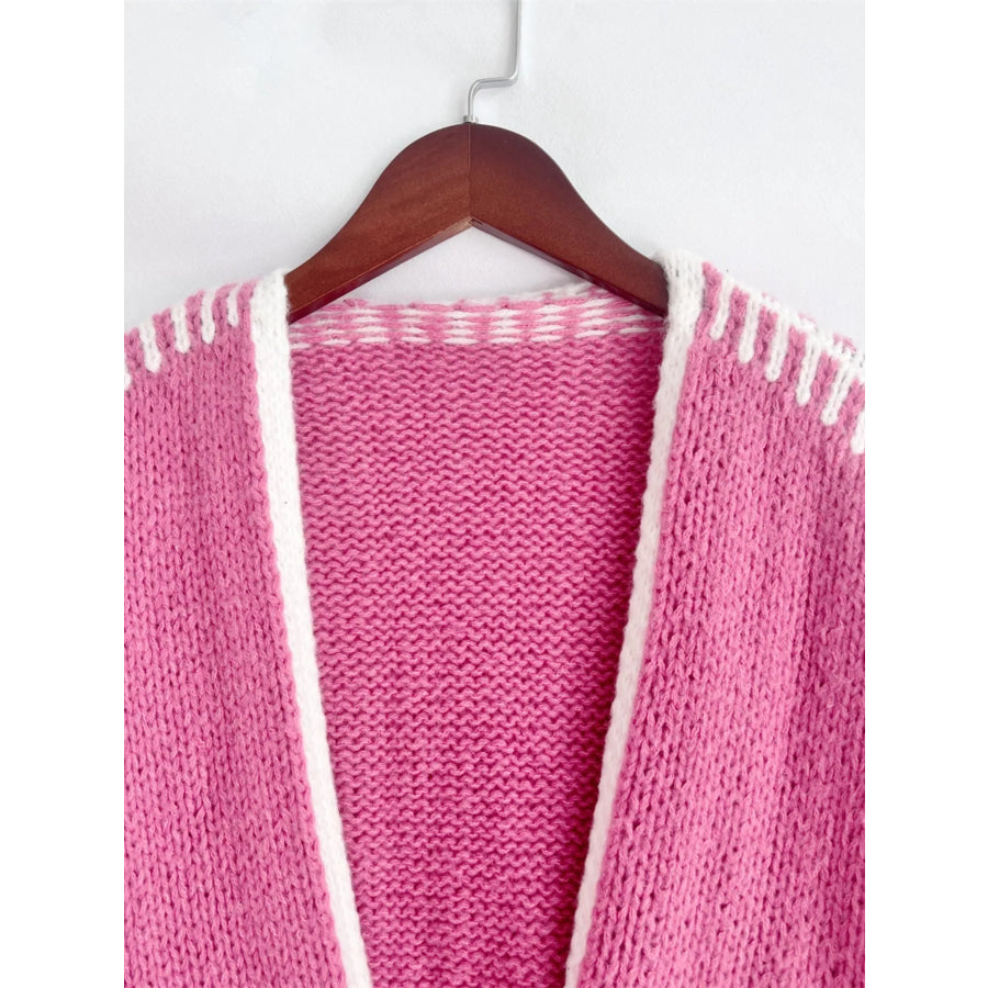 Contrast Trim Open Front Cardigan Apparel and Accessories