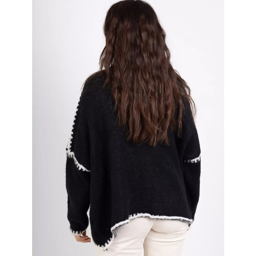 Contrast Trim Open Front Cardigan Apparel and Accessories