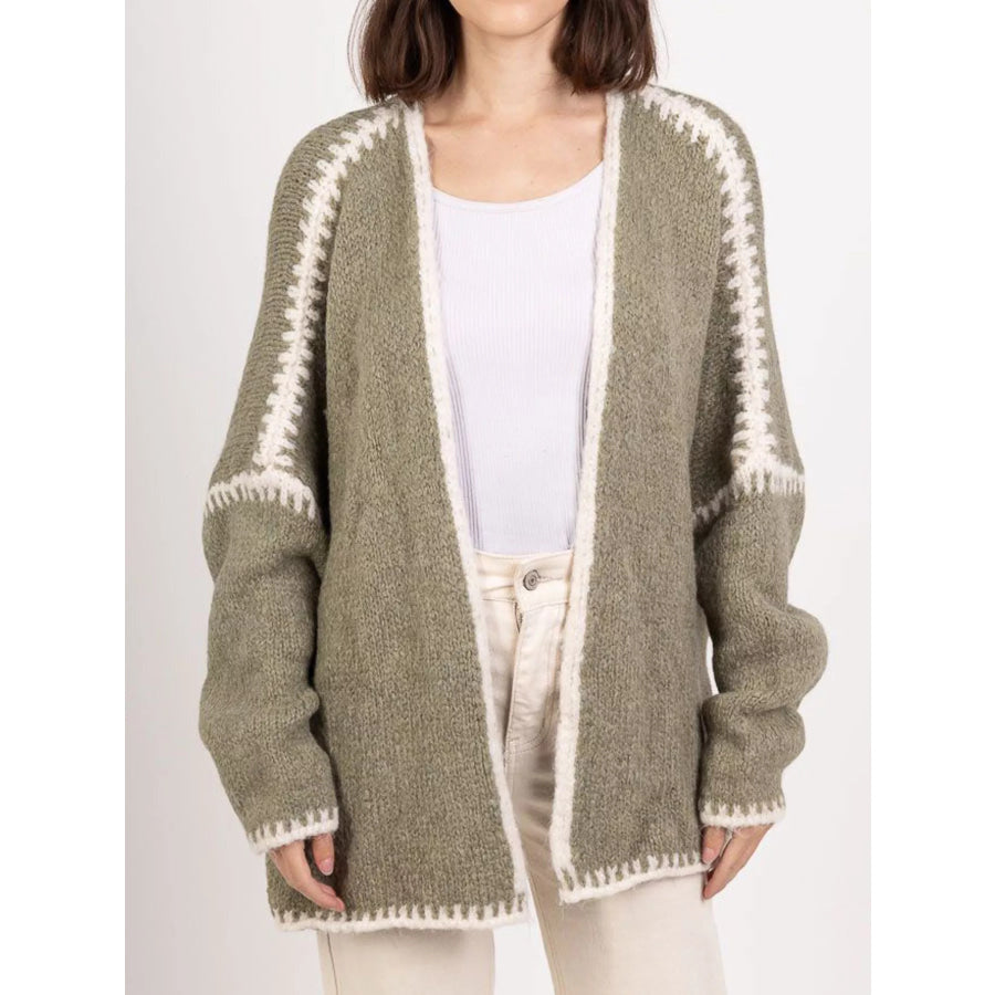 Contrast Trim Open Front Cardigan Apparel and Accessories