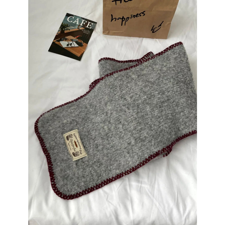Contrast Trim Plush Winter Scarf Light Gray / ONESIZE Apparel and Accessories
