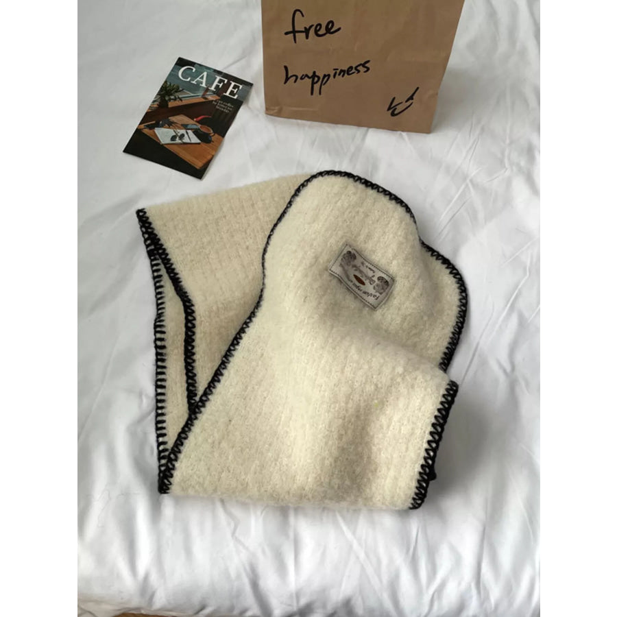 Contrast Trim Plush Winter Scarf Off-white / ONESIZE Apparel and Accessories