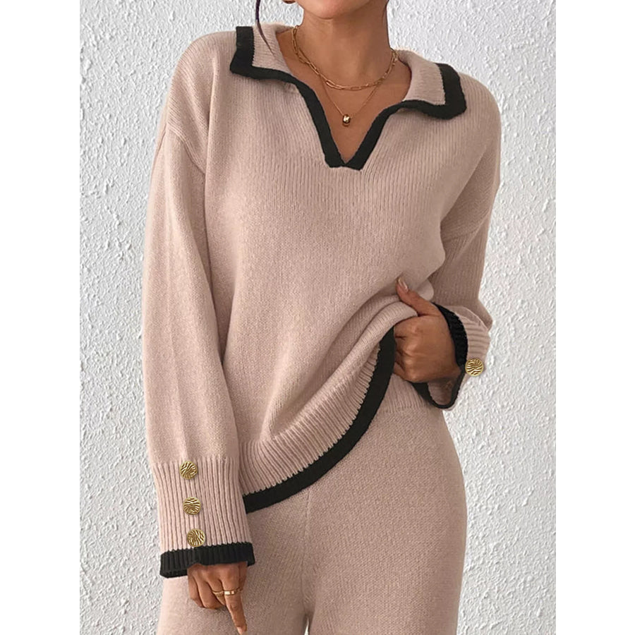Contrast Trim Polo Collar Sweater Apparel and Accessories