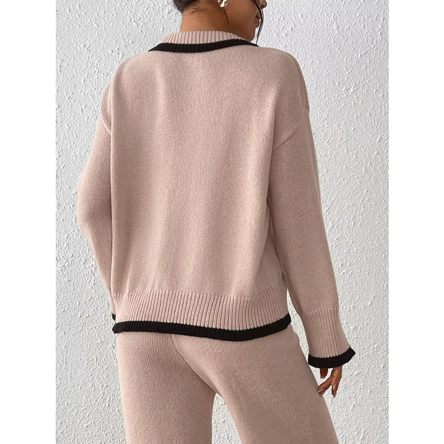 Contrast Trim Polo Collar Sweater Apparel and Accessories