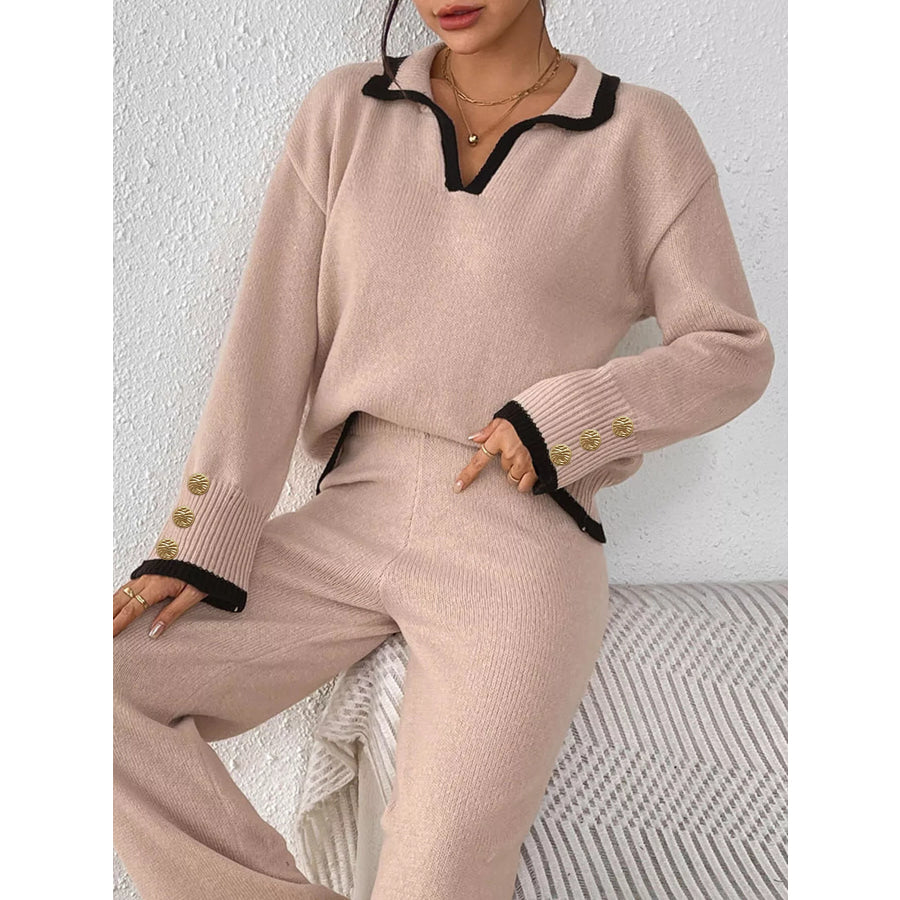Contrast Trim Polo Collar Sweater Apparel and Accessories