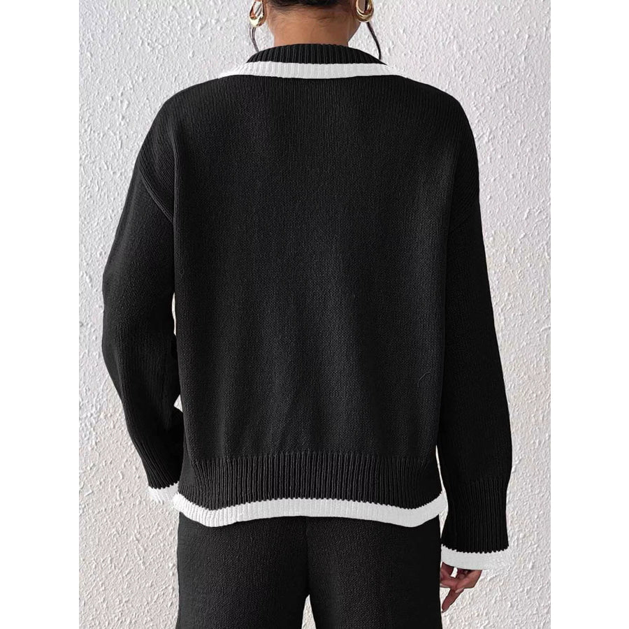 Contrast Trim Polo Collar Sweater Apparel and Accessories