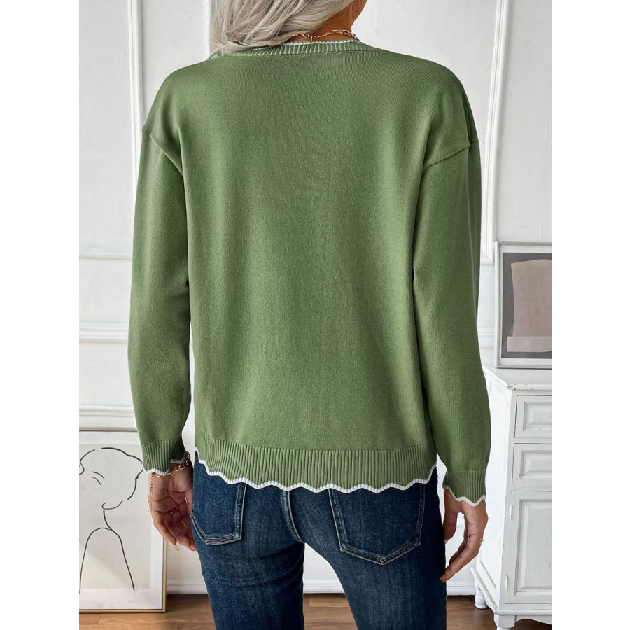 Contrast Trim Quarter Zip Long Sleeve Knit Top Lime / S Apparel and Accessories