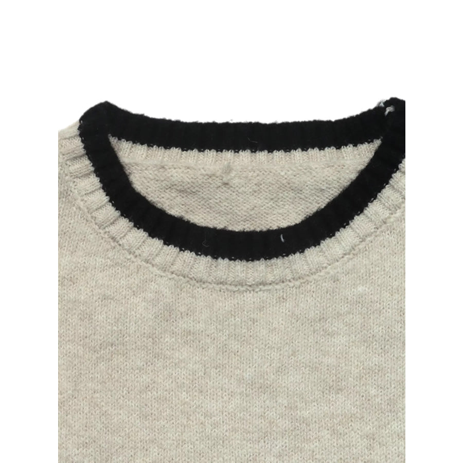 Contrast Trim Ribbed Cuff Tie-Sleeve Sweater Apparel and Accessories