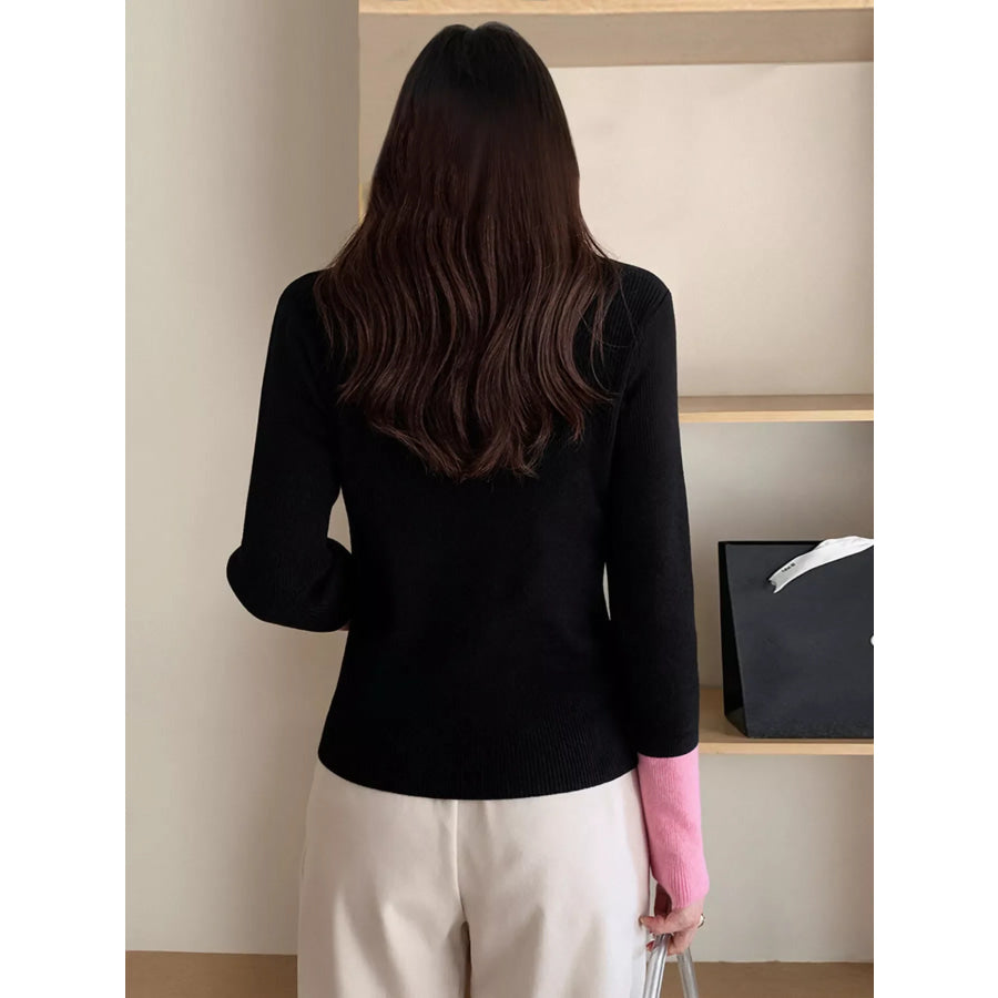 Contrast Trim Ribbed Knit Cardigan Apparel and Accessories