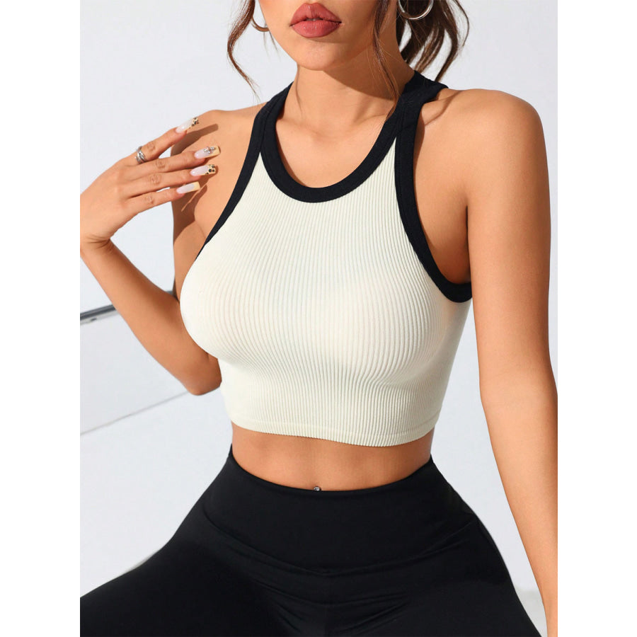 Contrast Trim Round Neck Active Tank Cream / S Apparel and Accessories