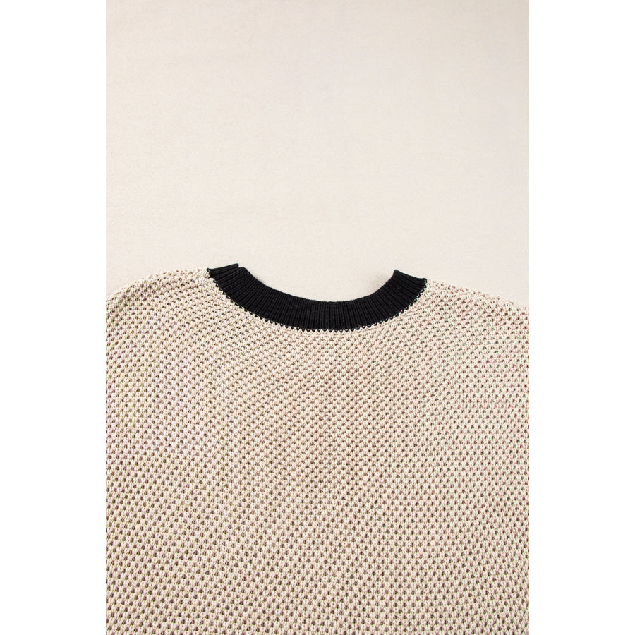 Contrast Trim Round Neck Cap Sleeve Knit Top Apparel and Accessories