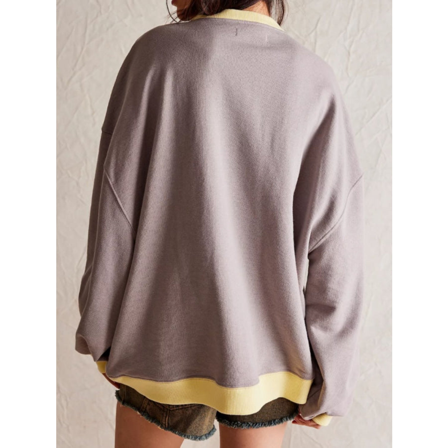 Contrast Trim Round Neck Long Sleeve Sweatshirt Apparel and Accessories