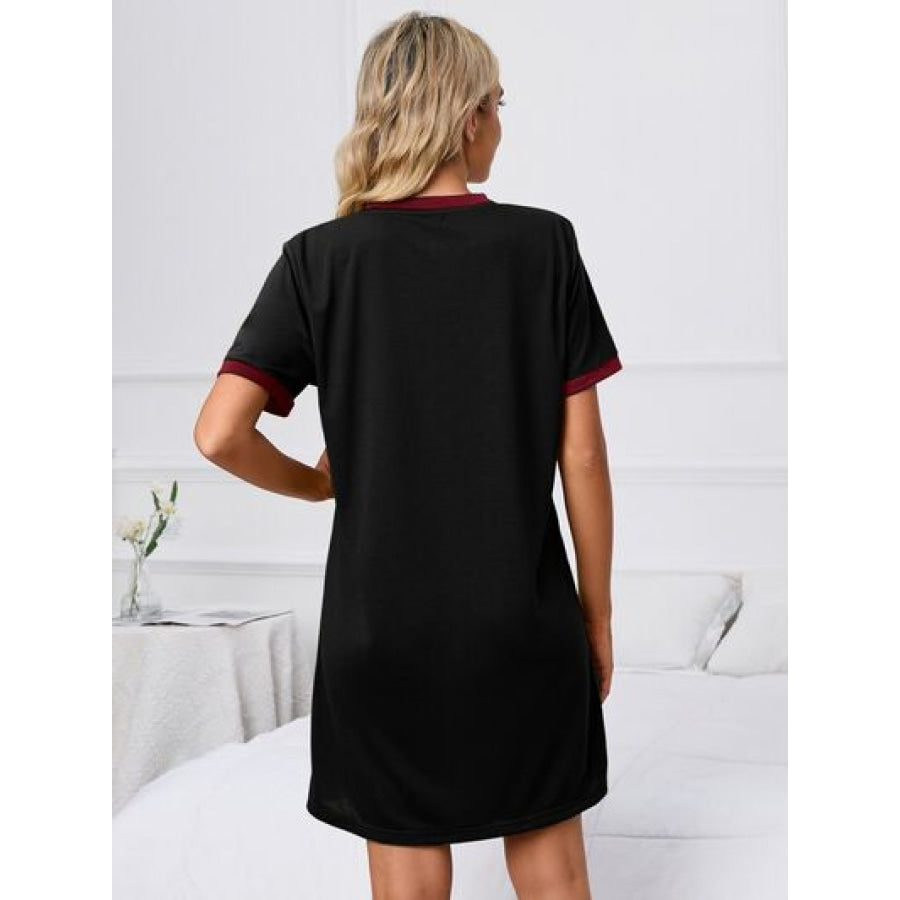 Contrast Trim Round Neck Mini Dress Apparel and Accessories