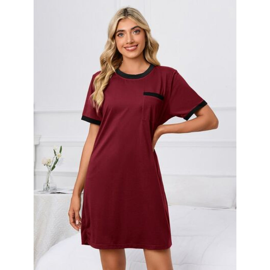 Contrast Trim Round Neck Mini Dress Apparel and Accessories