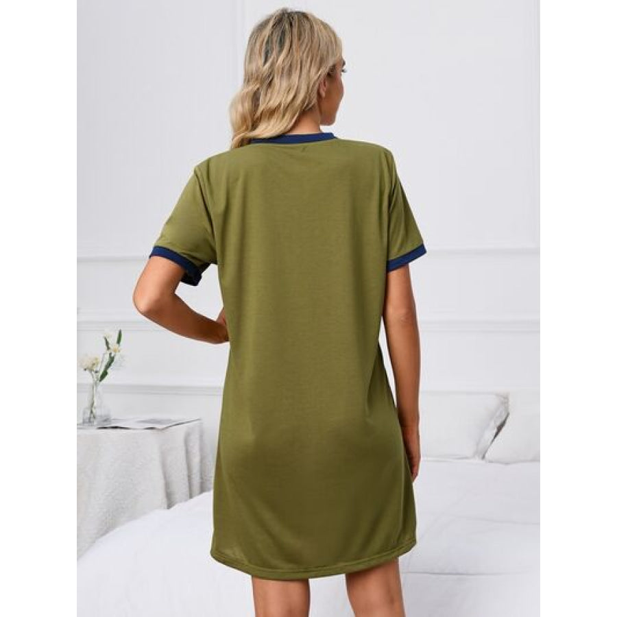 Contrast Trim Round Neck Mini Dress Apparel and Accessories