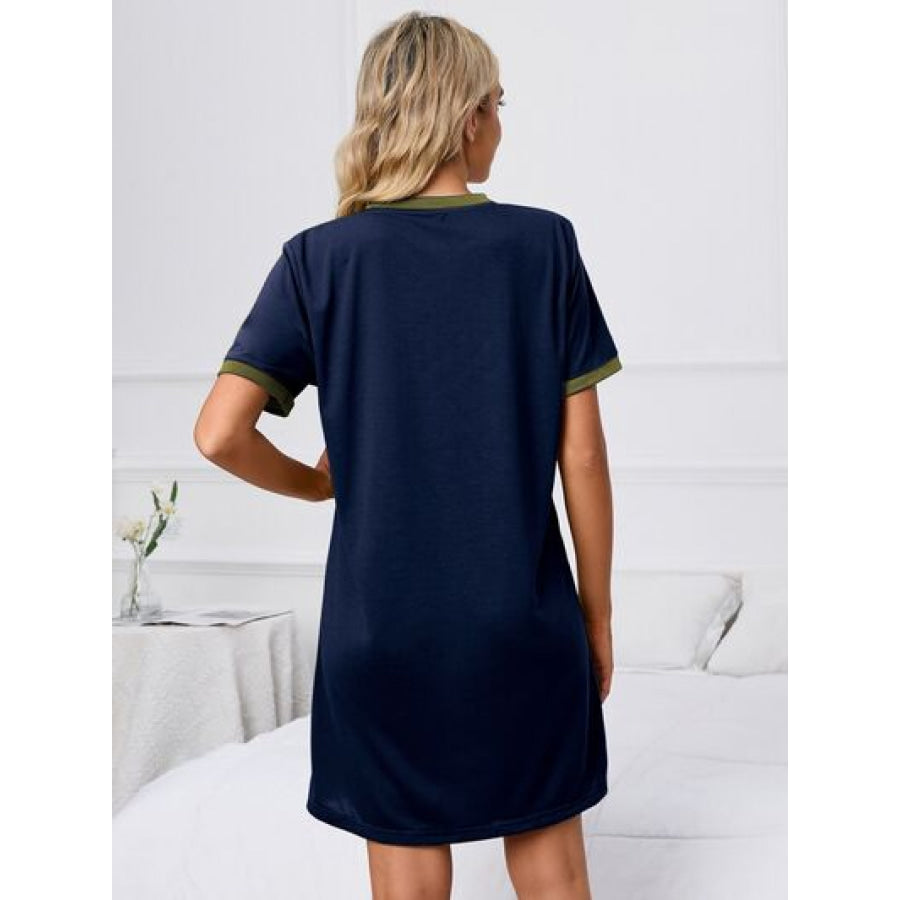 Contrast Trim Round Neck Mini Dress Apparel and Accessories