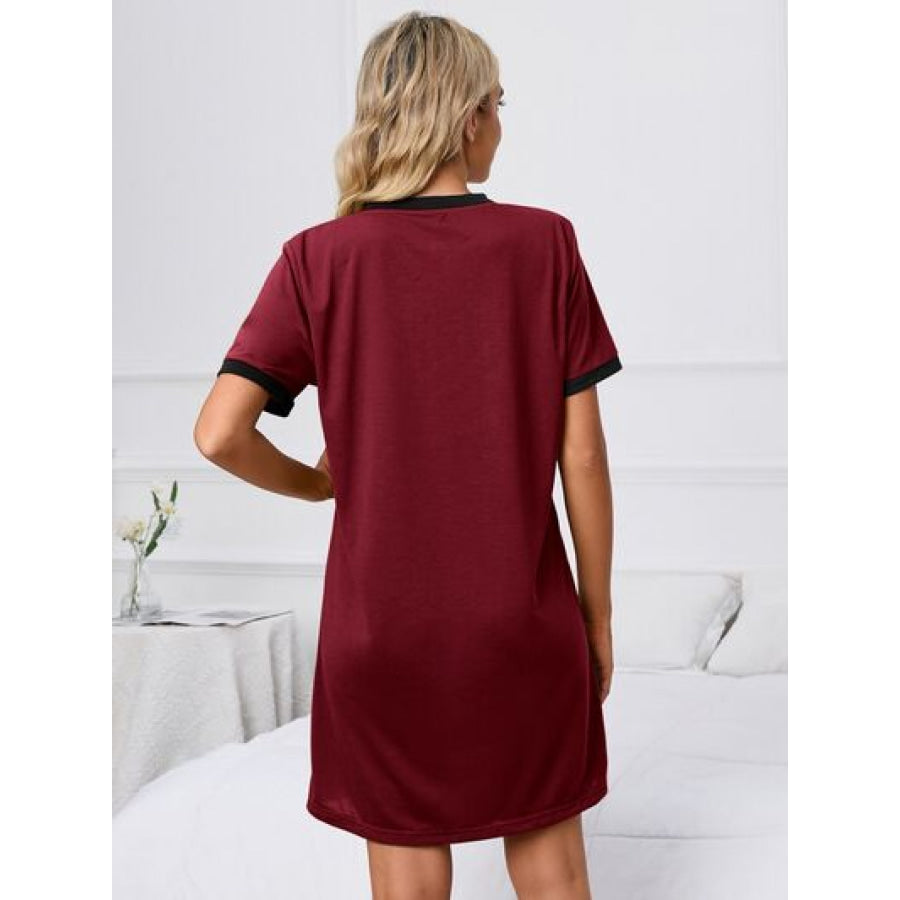 Contrast Trim Round Neck Mini Dress Apparel and Accessories