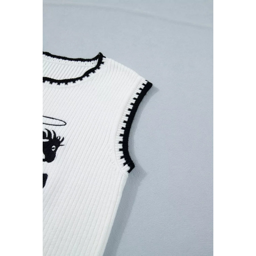 Contrast Trim Round Neck Rodeo Cowboy Sweater Vest Apparel and Accessories