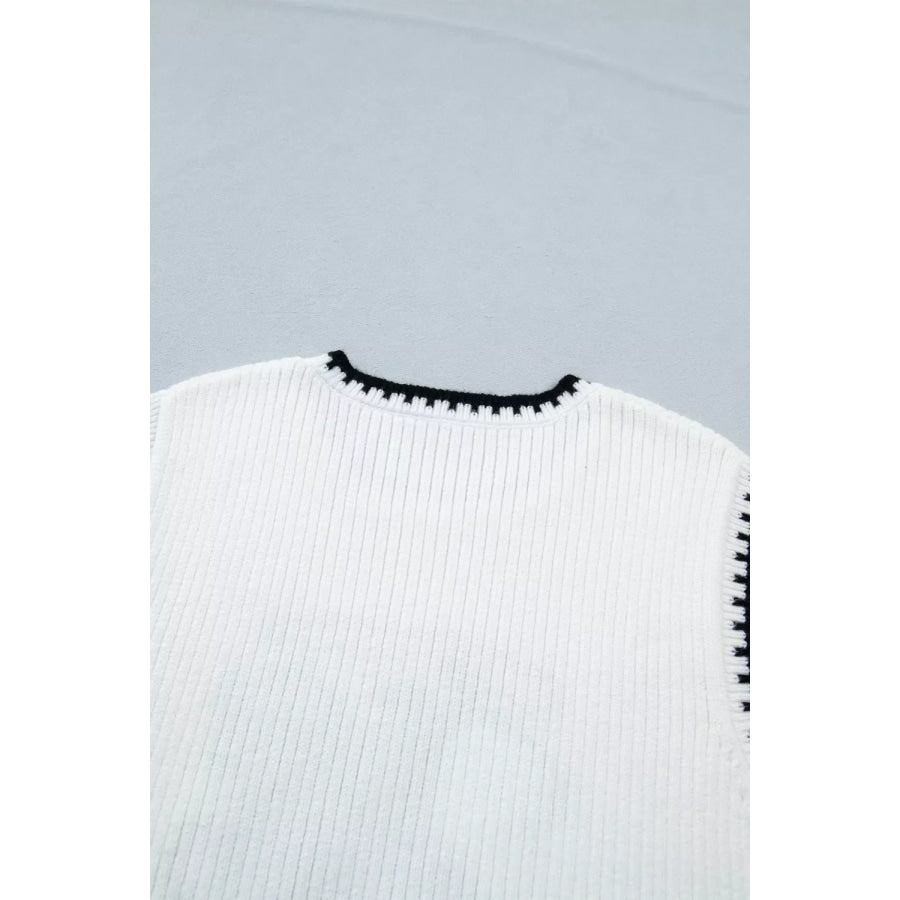 Contrast Trim Round Neck Rodeo Cowboy Sweater Vest Apparel and Accessories
