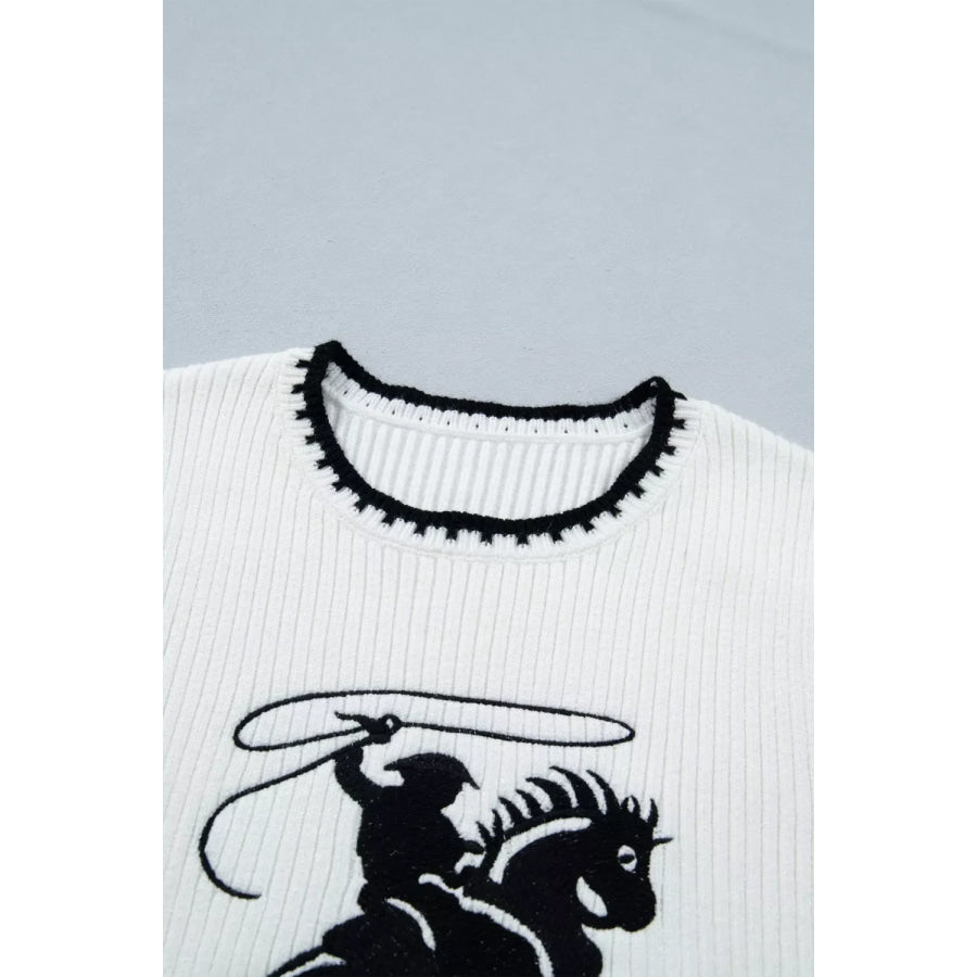 Contrast Trim Round Neck Rodeo Cowboy Sweater Vest Apparel and Accessories