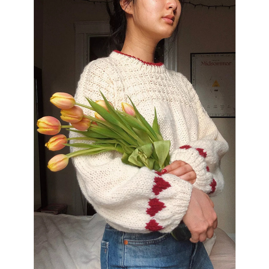 Contrast Trim Round Neck Sweater Apparel and Accessories