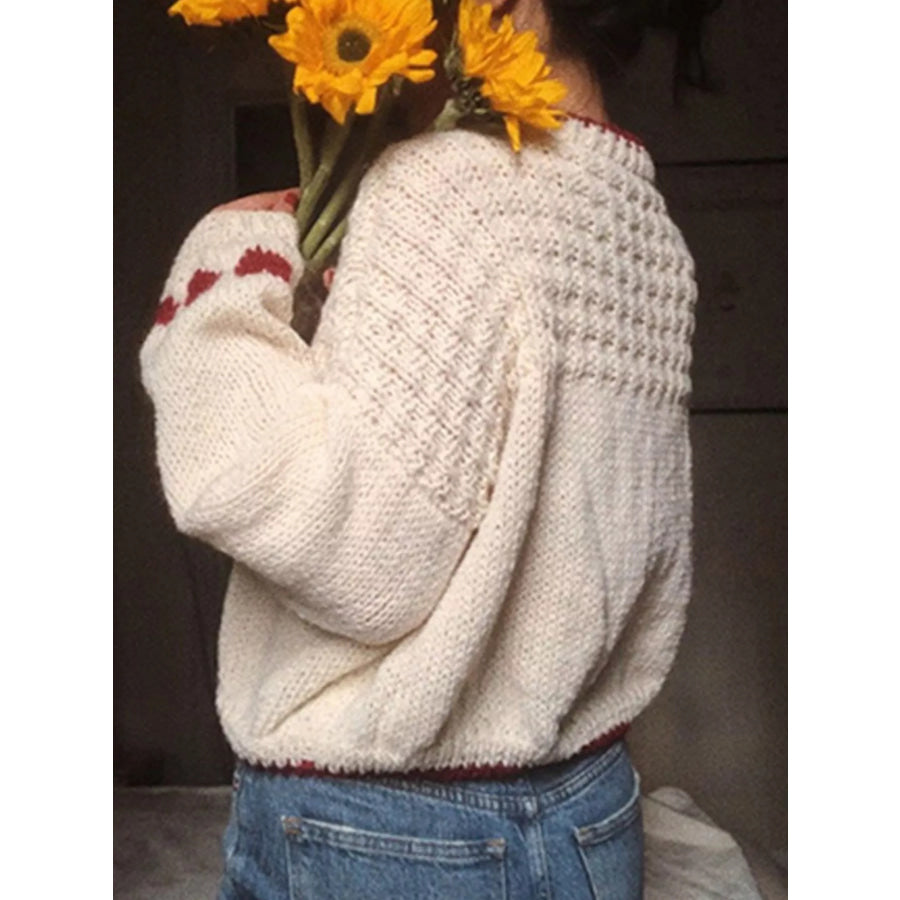 Contrast Trim Round Neck Sweater Apparel and Accessories