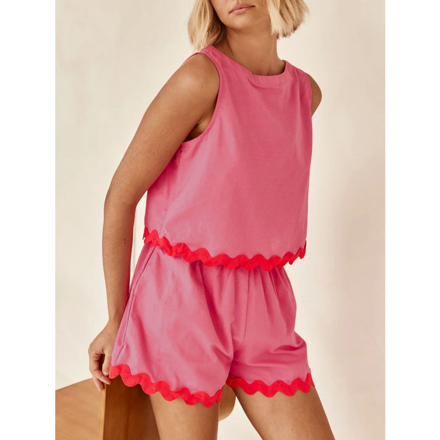 Contrast Trim Round Neck Tank and Shorts Set Apparel and Accessories