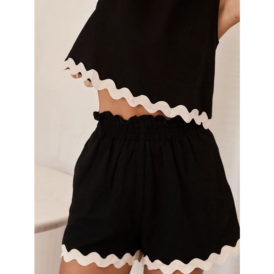 Contrast Trim Round Neck Tank and Shots Set Apparel and Accessories