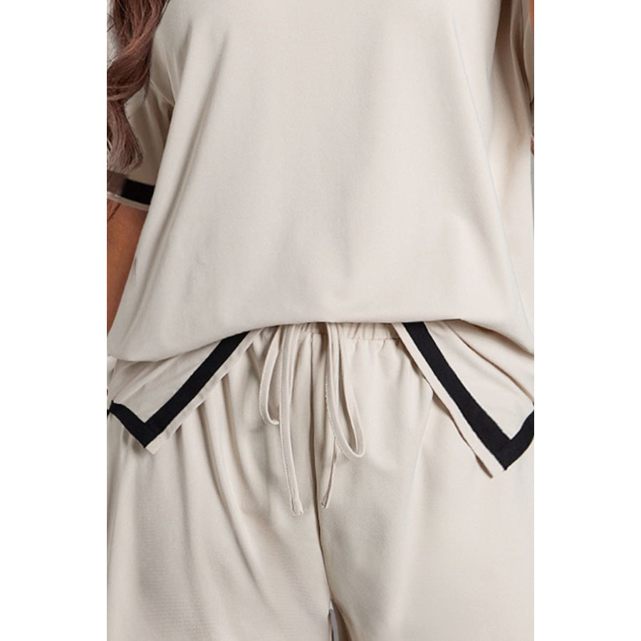 Contrast Trim Round Neck Top and Shorts Set Apparel and Accessories