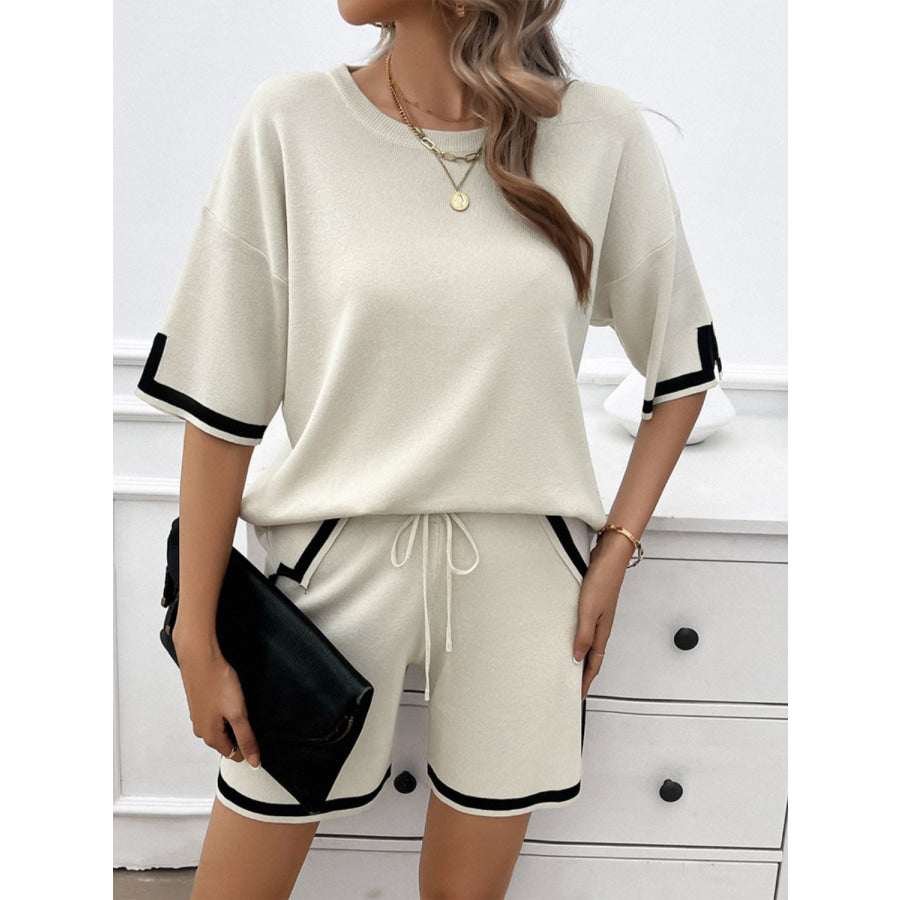 Contrast Trim Round Neck Top and Shorts Set Apparel and Accessories