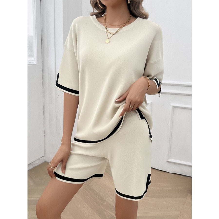 Contrast Trim Round Neck Top and Shorts Set Apparel and Accessories