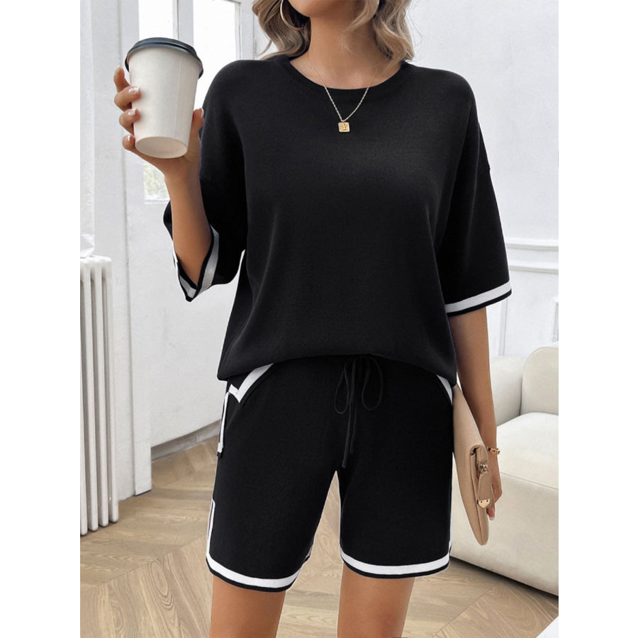 Contrast Trim Round Neck Top and Shorts Set Apparel and Accessories