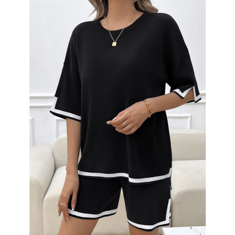 Contrast Trim Round Neck Top and Shorts Set Apparel and Accessories