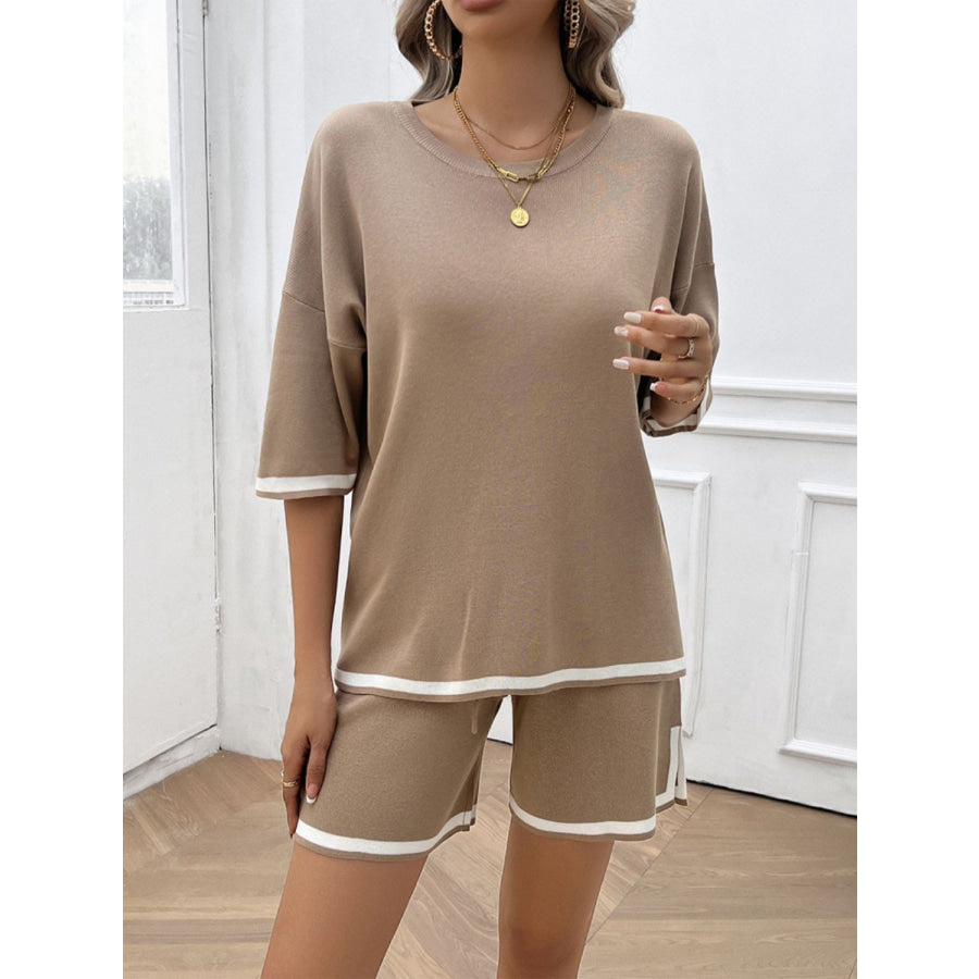 Contrast Trim Round Neck Top and Shorts Set Apparel and Accessories