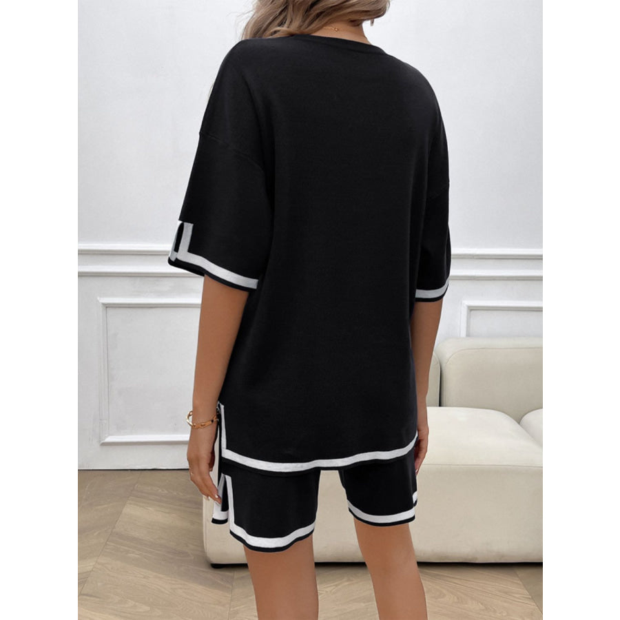 Contrast Trim Round Neck Top and Shorts Set Apparel and Accessories