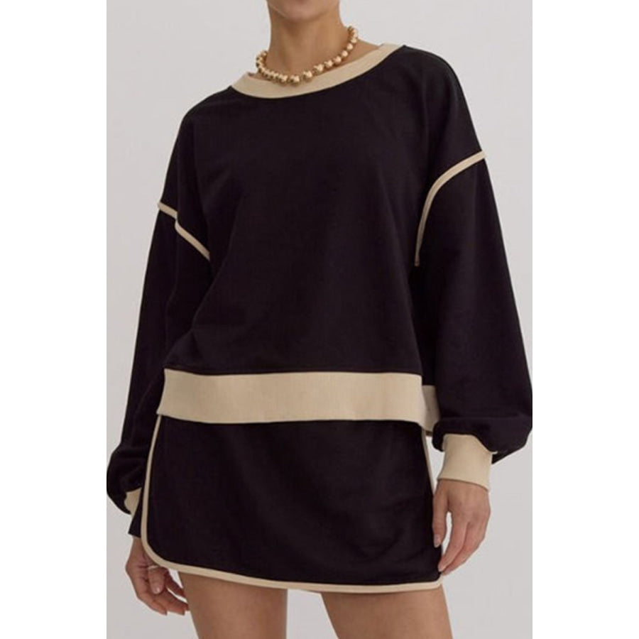 Contrast Trim Round Neck Top and Skort Set Apparel and Accessories