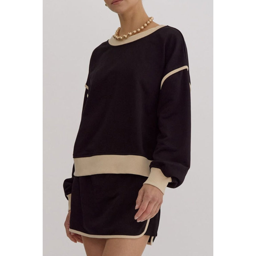 Contrast Trim Round Neck Top and Skort Set Apparel and Accessories