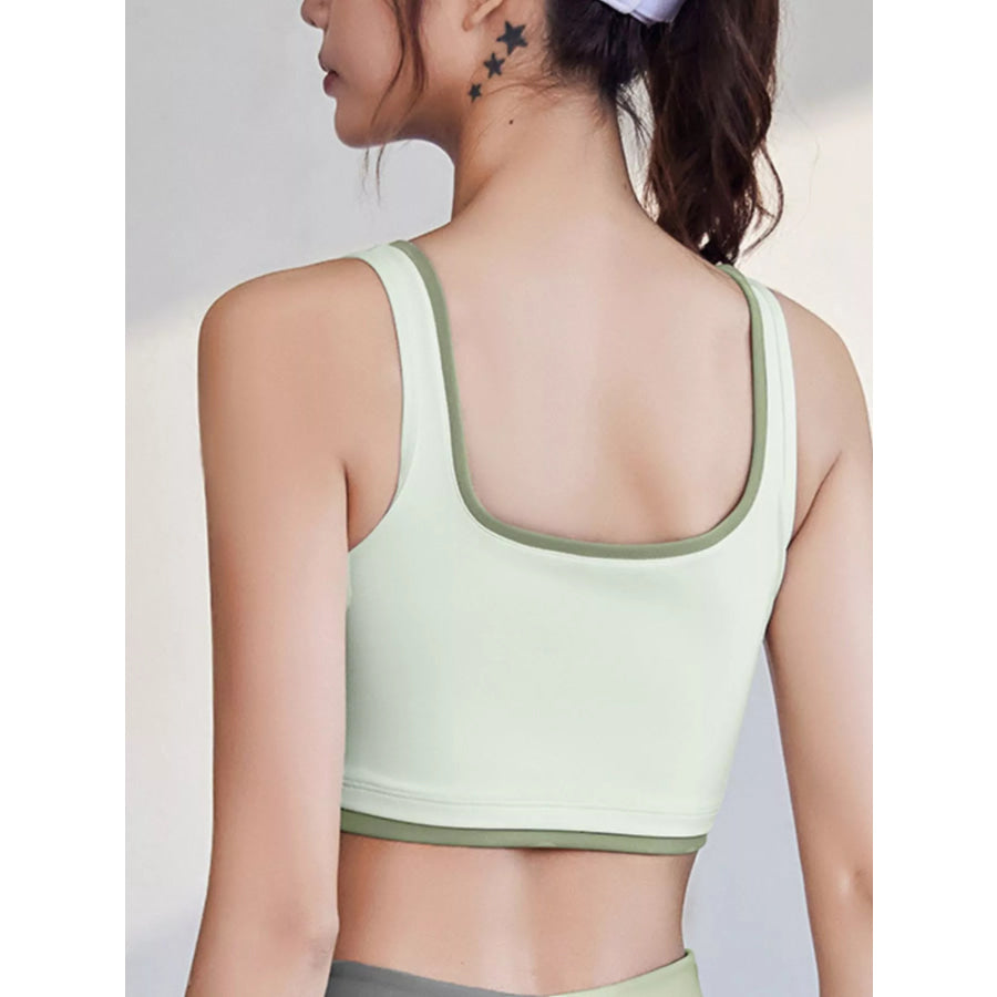 Contrast Trim Scoop Neck Active Bra Sage / S Apparel and Accessories