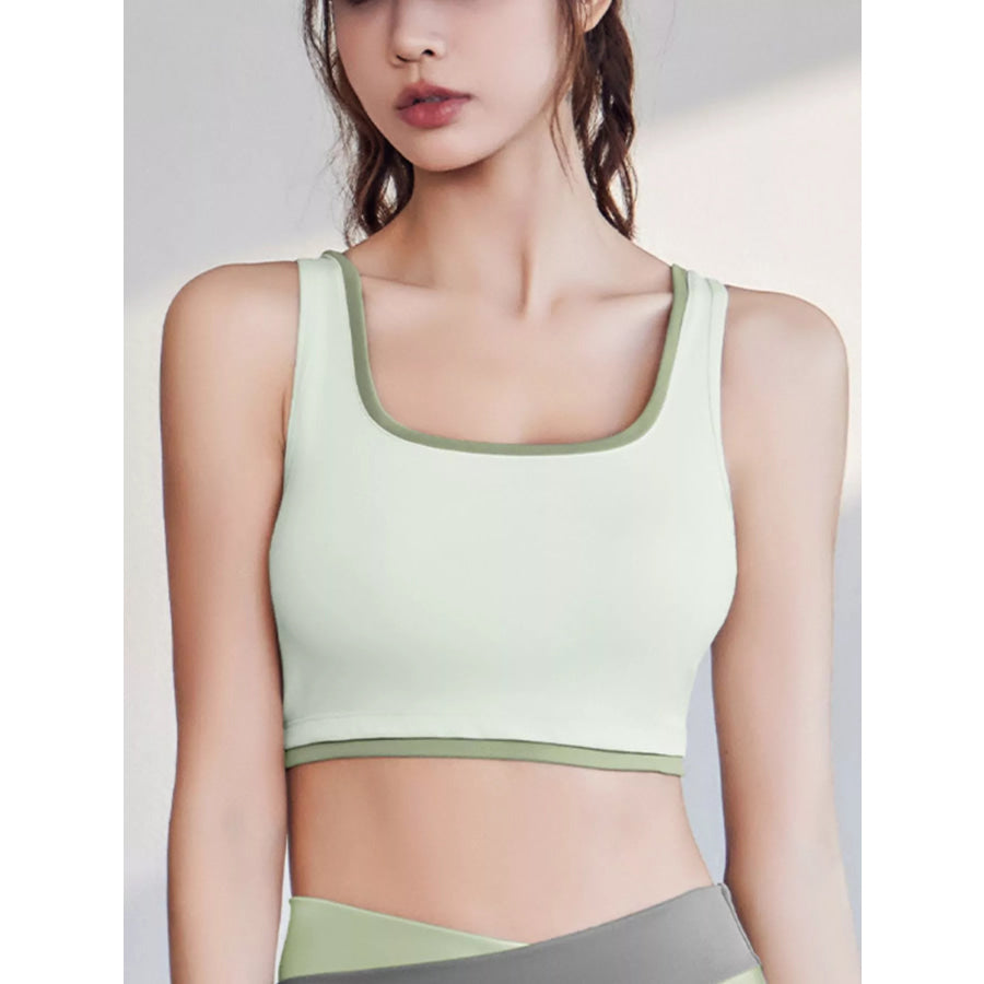 Contrast Trim Scoop Neck Active Bra Sage / S Apparel and Accessories