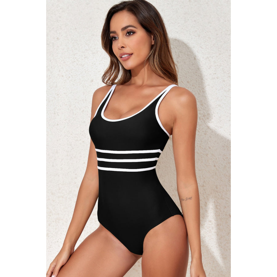 Contrast Trim Scoop Neck One-Piece Swimwear Apparel and Accessories