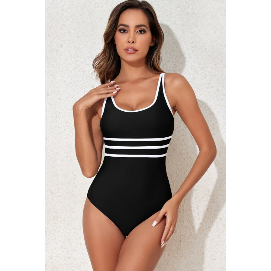 Contrast Trim Scoop Neck One-Piece Swimwear Apparel and Accessories