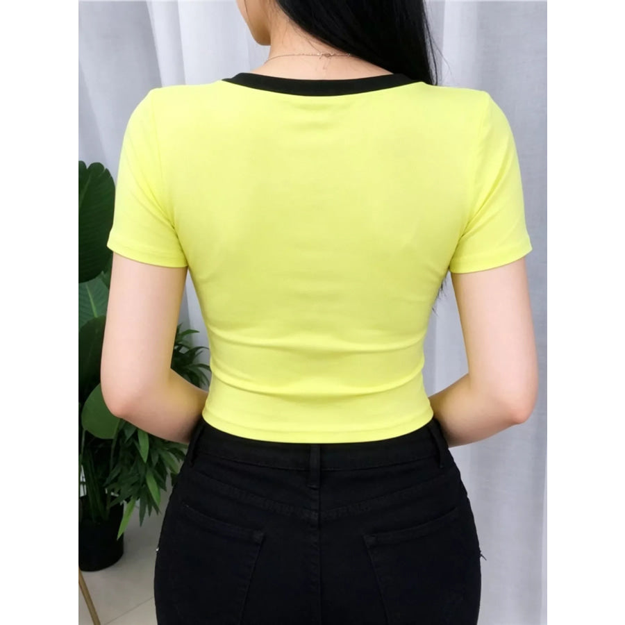 Contrast Trim Short Sleeve Crop T-Shirt Apparel and Accessories