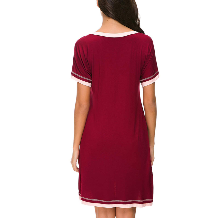 Contrast Trim Short Sleeve Lounge Dress Apparel and Accessories