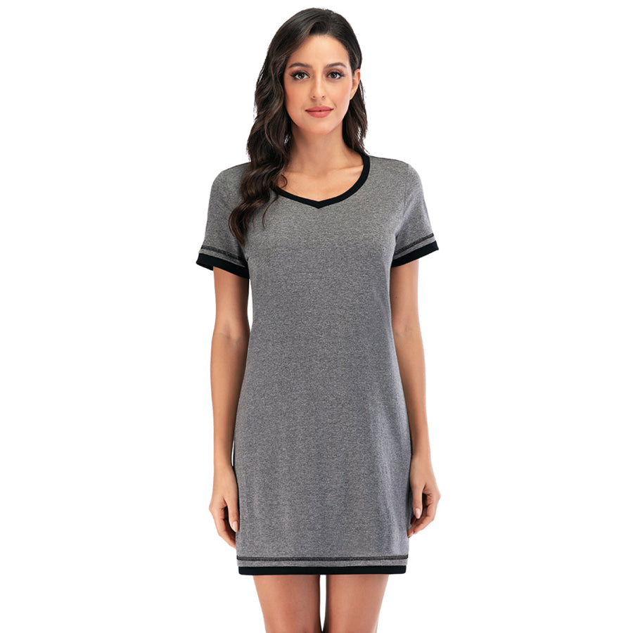 Contrast Trim Short Sleeve Lounge Dress Apparel and Accessories