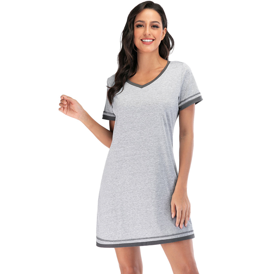 Contrast Trim Short Sleeve Lounge Dress Apparel and Accessories