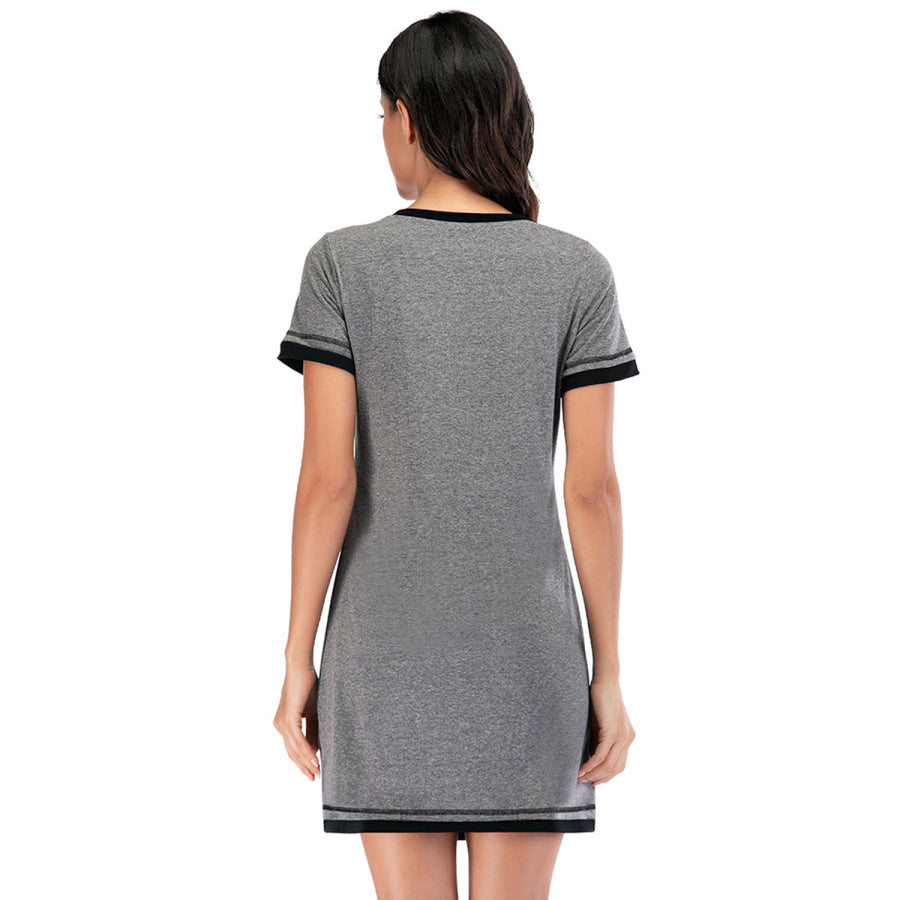 Contrast Trim Short Sleeve Lounge Dress Apparel and Accessories