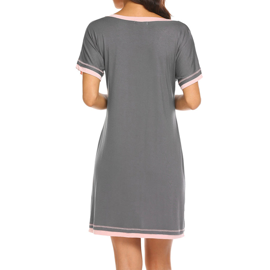 Contrast Trim Short Sleeve Lounge Dress Apparel and Accessories